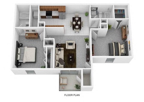 Floor plan for 2 beds, 2 baths, 950 sqft